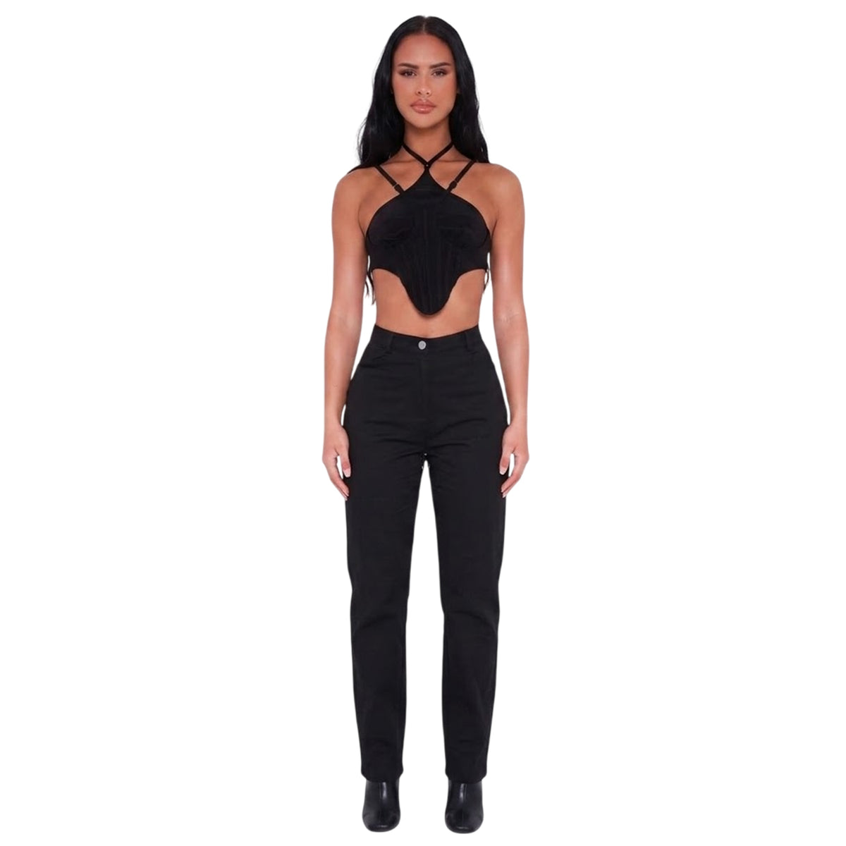 Black - Side - Missy Empire Womens-Ladies Ribbed Corset Top