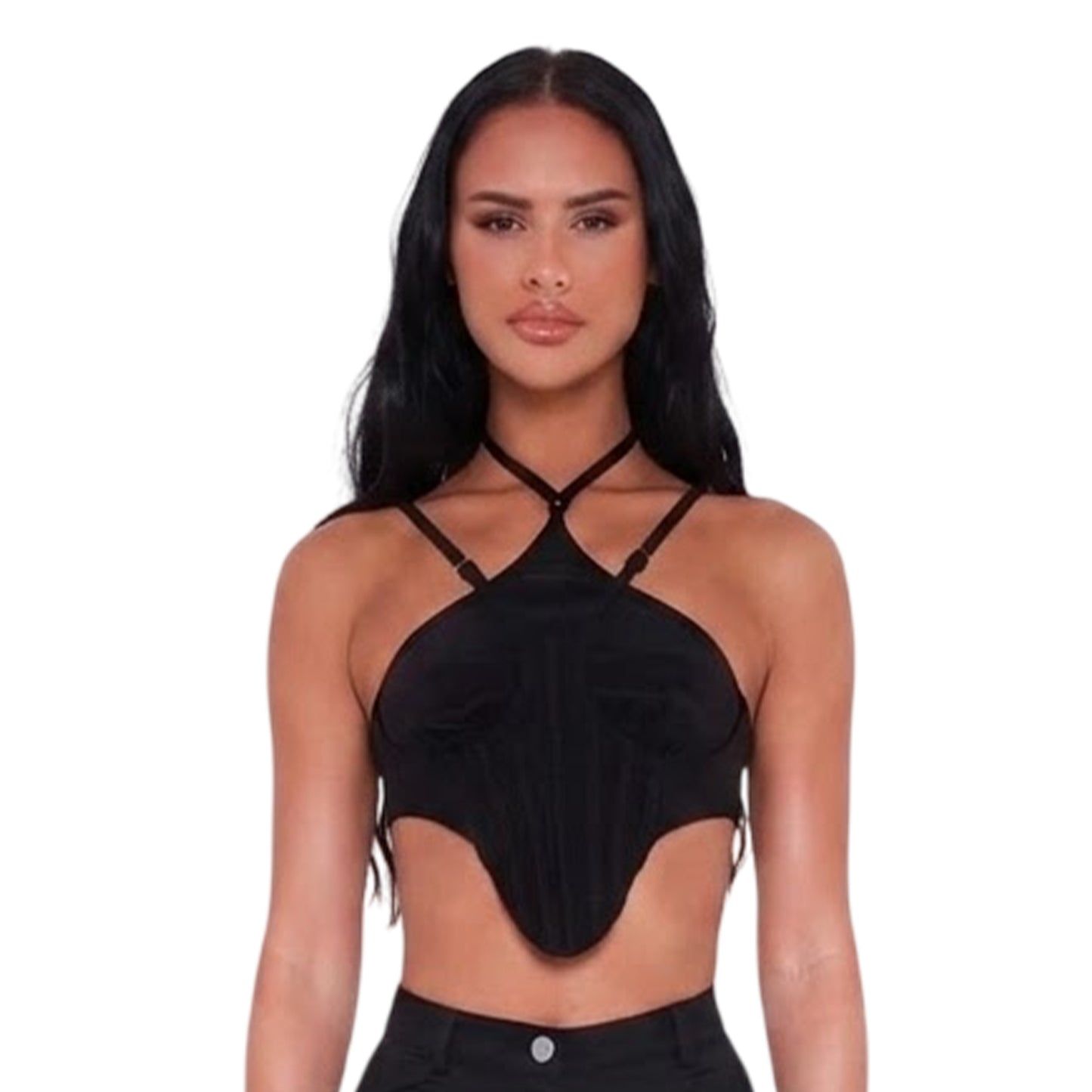 Black - Front - Missy Empire Womens-Ladies Ribbed Corset Top