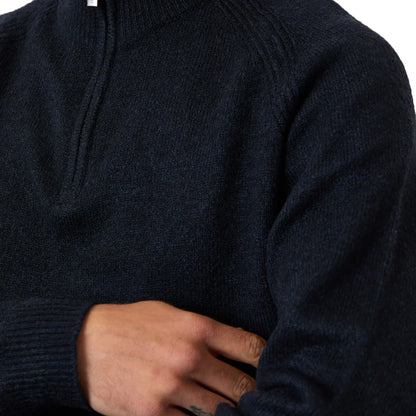 Navy - Side - Threadbare Mens Rossen Quarter Zip Raglan Long-Sleeved Jumper