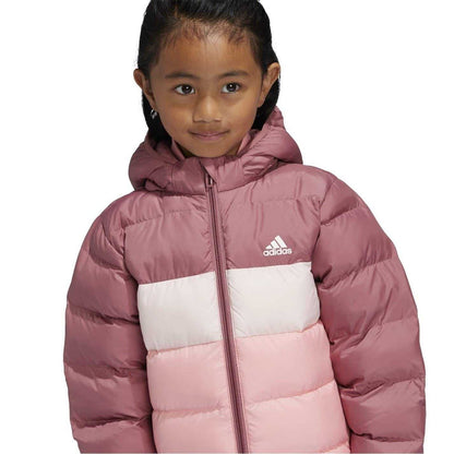 Crimson-Pink - Side - Adidas Childrens-Kids Colour Block Hooded Puffer Jacket