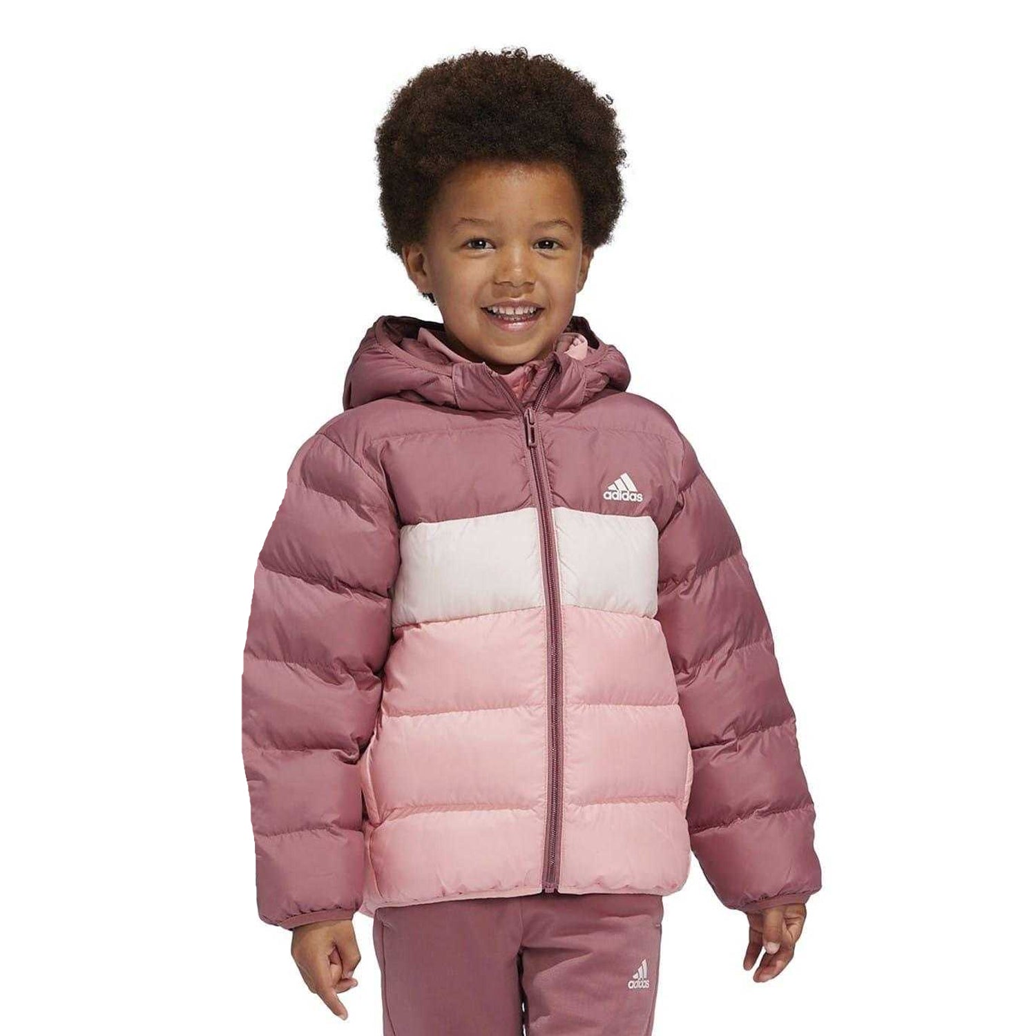 Crimson-Pink - Lifestyle - Adidas Childrens-Kids Colour Block Hooded Puffer Jacket