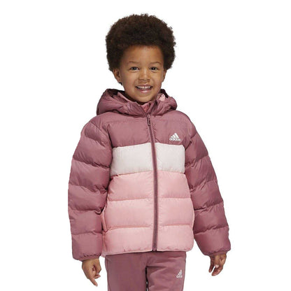 Crimson-Pink - Lifestyle - Adidas Childrens-Kids Colour Block Hooded Puffer Jacket