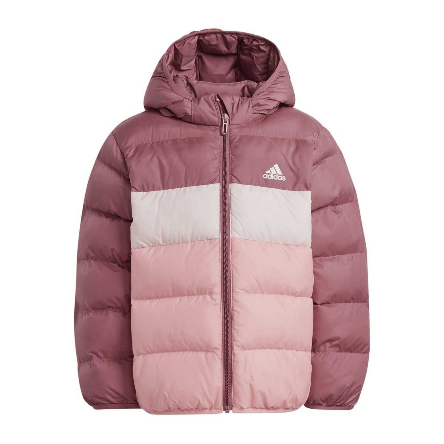 Crimson-Pink - Front - Adidas Childrens-Kids Colour Block Hooded Puffer Jacket