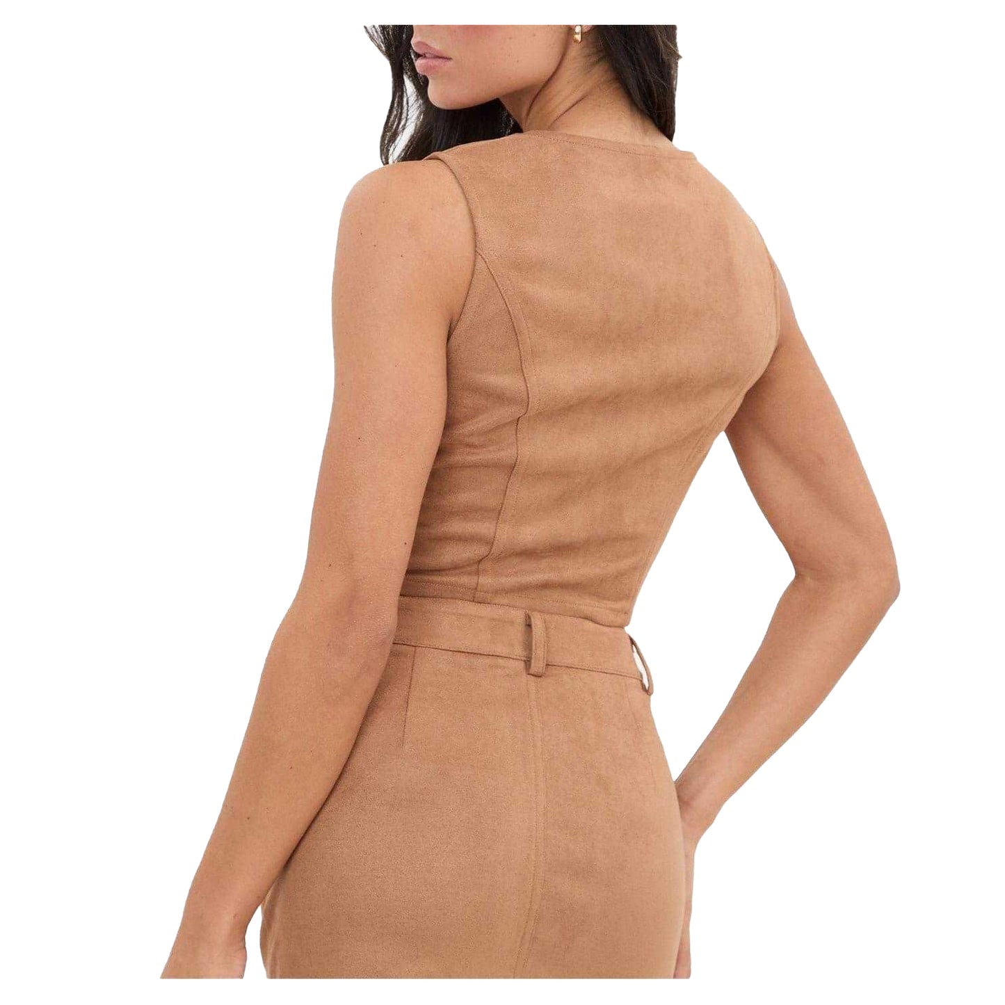 Brown - Back - I Saw It First Unisex Adult Suede Fitted Sleeveless Waistcoat