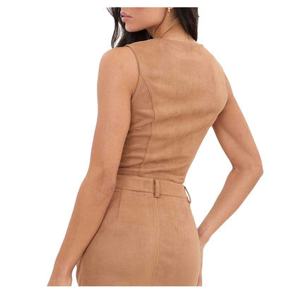 Brown - Back - I Saw It First Unisex Adult Suede Fitted Sleeveless Waistcoat