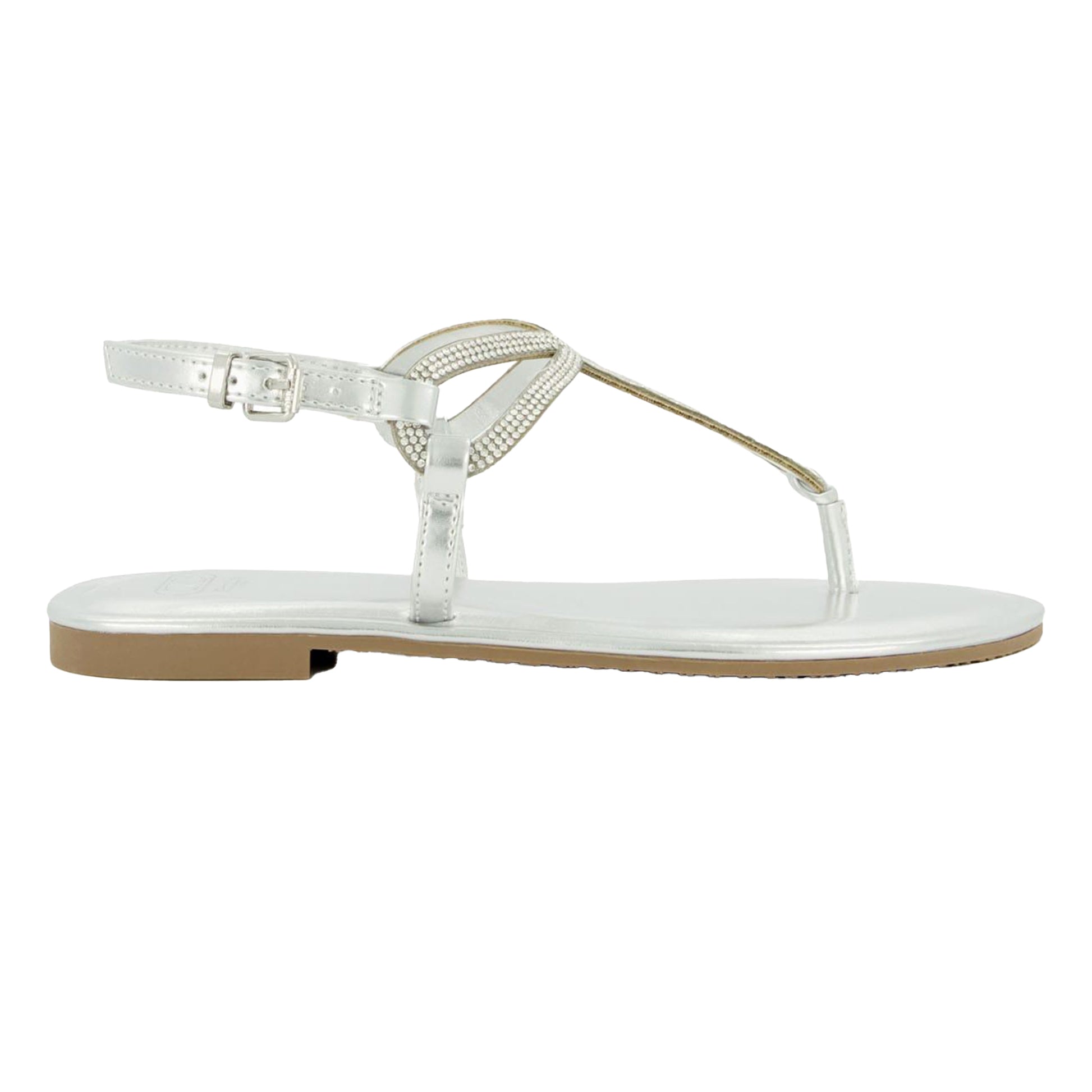 Silver - Side - Dune London Womens-Ladies Logic Tubular Twist Strap Sandals