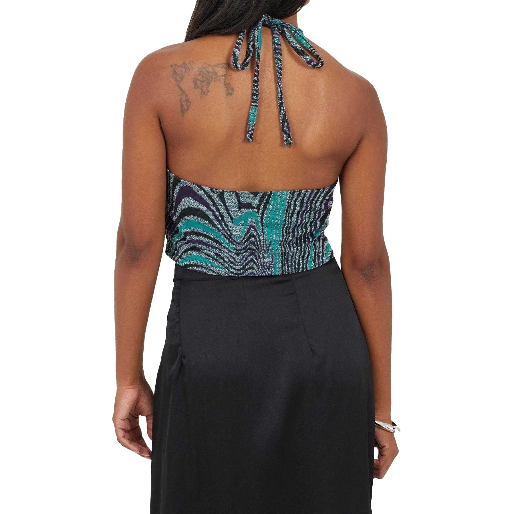 Black-Green - Back - Brave Soul Womens-Ladies Abstract Jacquard Halter Top