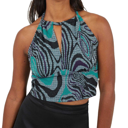 Black-Green - Side - Brave Soul Womens-Ladies Abstract Jacquard Halter Top