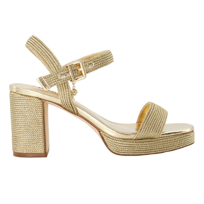 Gold - Side - Dune London Womens-Ladies Motive Platform Block Sandals