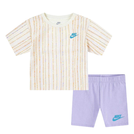 Hydrangea - Front - Nike Girls Camper Striped T-Shirt & Shorts Set