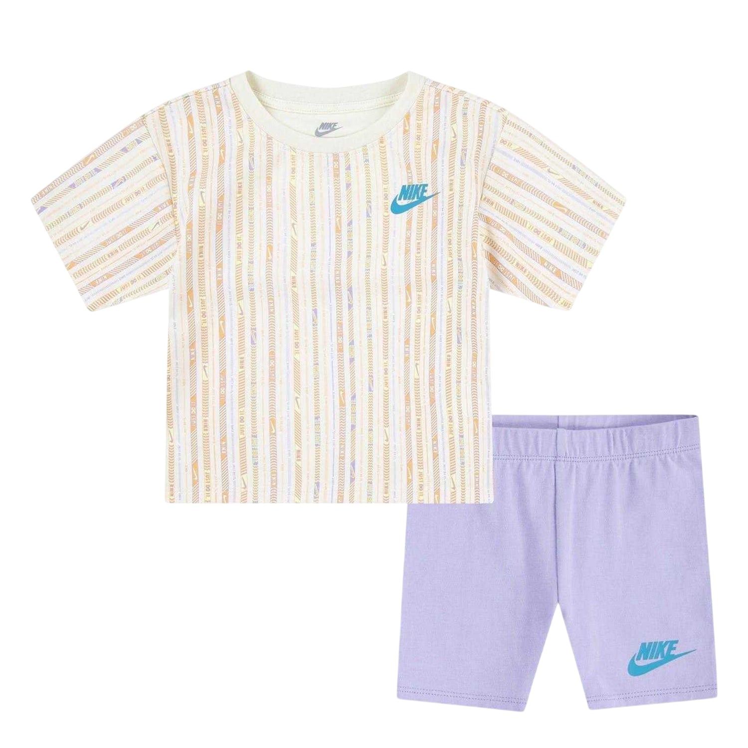 Hydrangea - Front - Nike Girls Camper Striped T-Shirt & Shorts Set