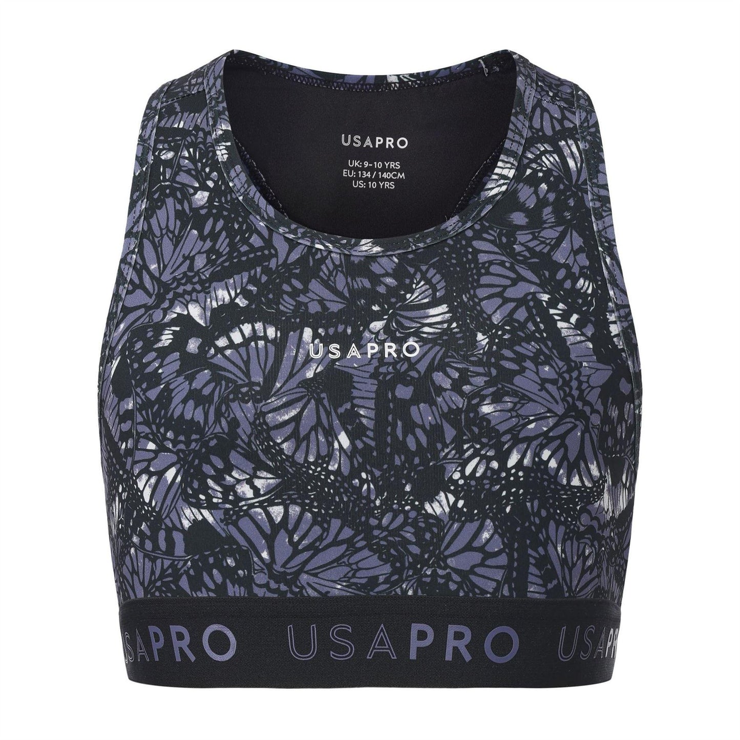 Black-Butterfly Green - Front - USA Pro Girls Crop Crop Top