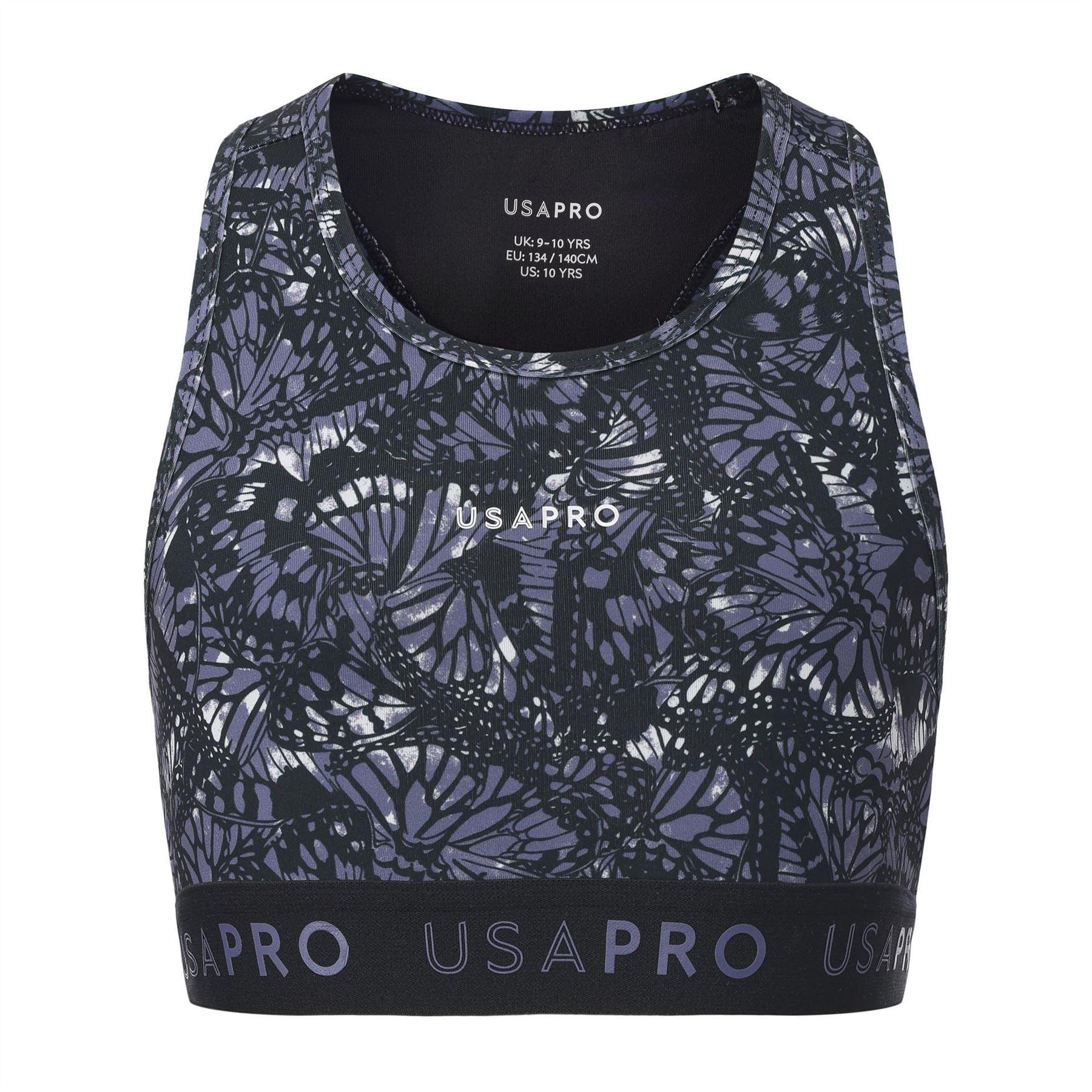 Black-Butterfly Green - Front - USA Pro Girls Crop Crop Top