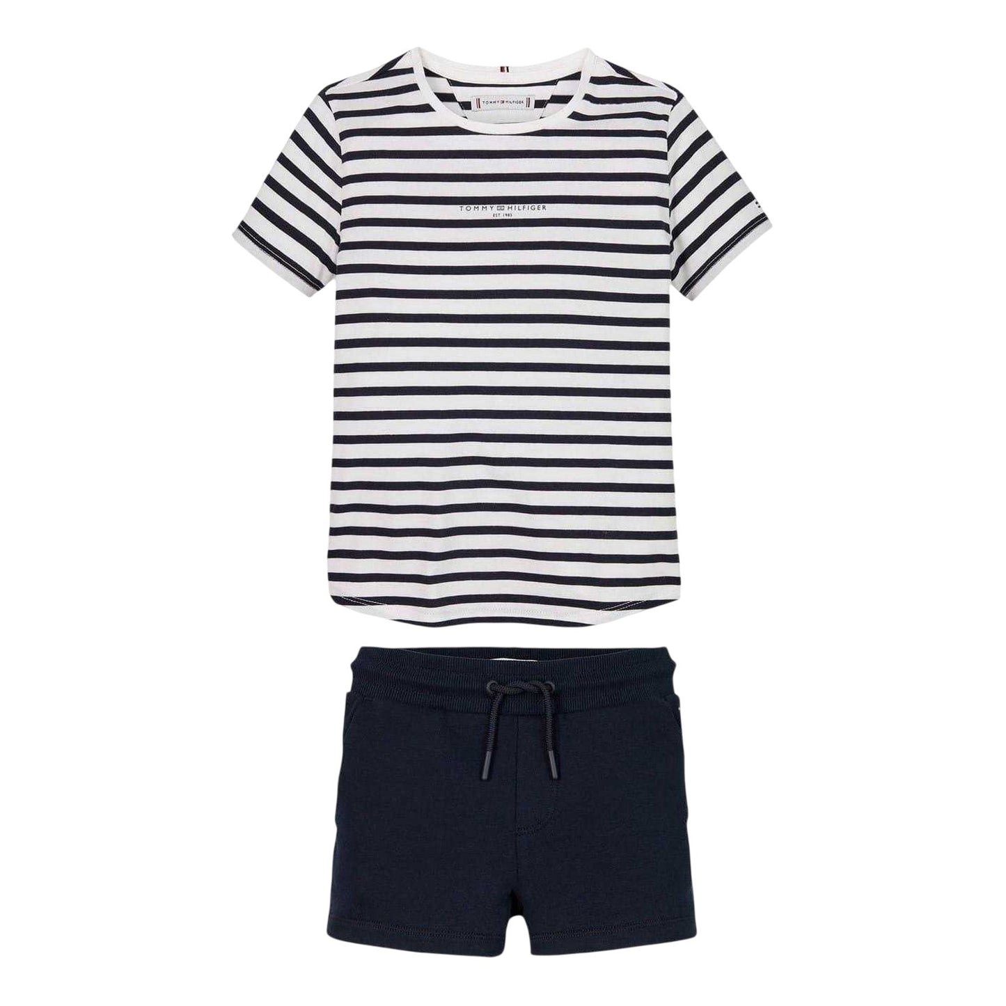 Night Navy - Front - Tommy Hilfiger Childrens-Kids Striped Crew Neck Short-Sleeved T-Shirt & Shorts Set
