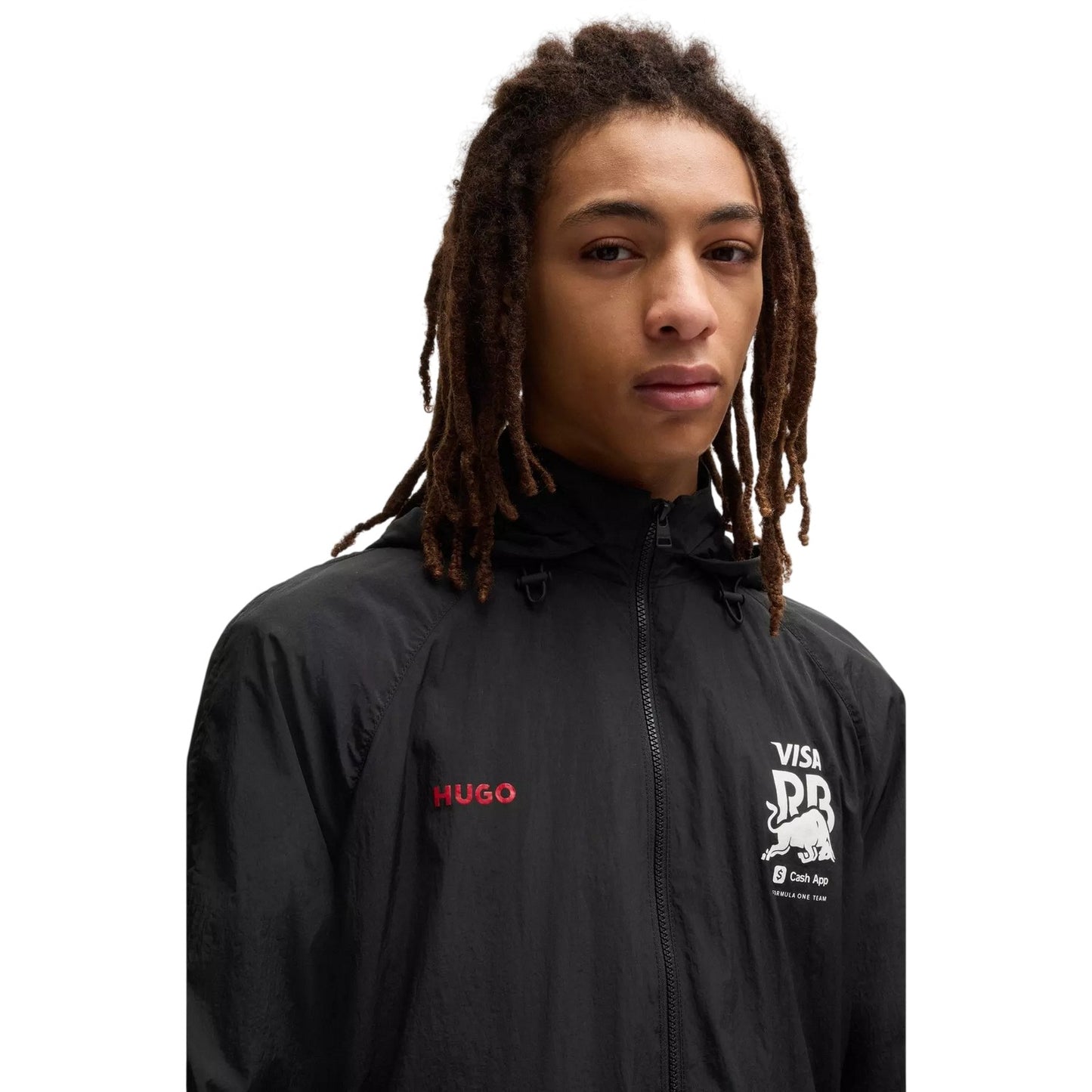 Black - Side - Hugo Mens Red Bull Zip Pocket Raglan Windbreaker