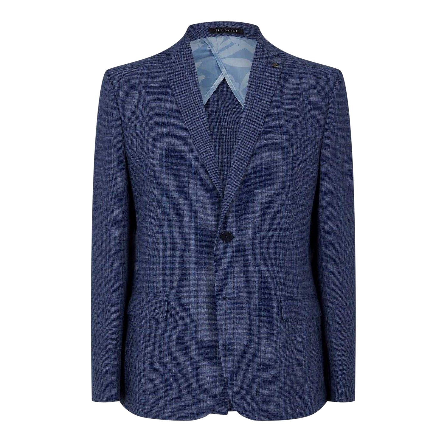 Airforce Blue - Front - Ted Baker Mens Plaid Houndstooth Suit Jacket