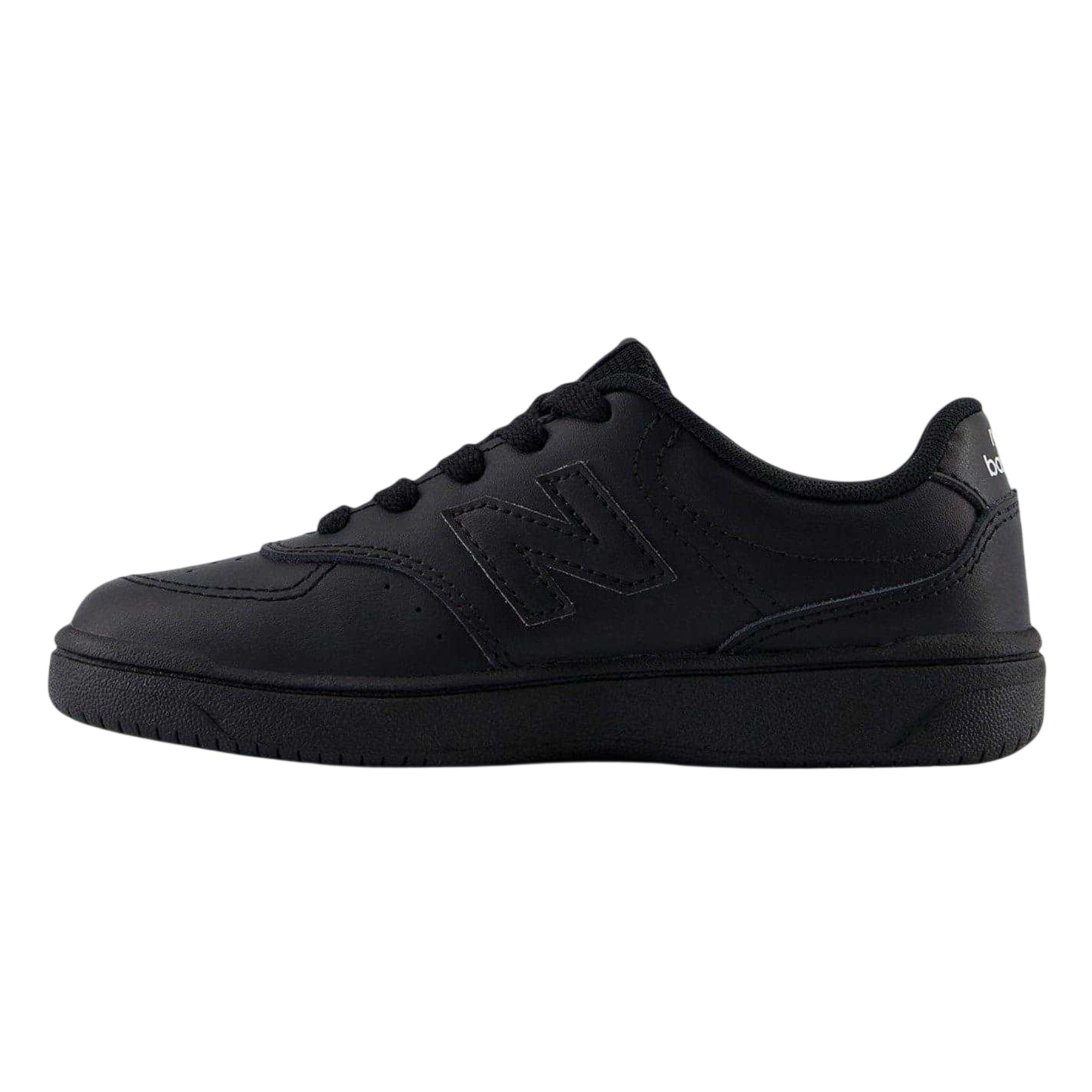 Triple Black - Back - New Balance Childrens-Kids 480 Leather Flat Trainers