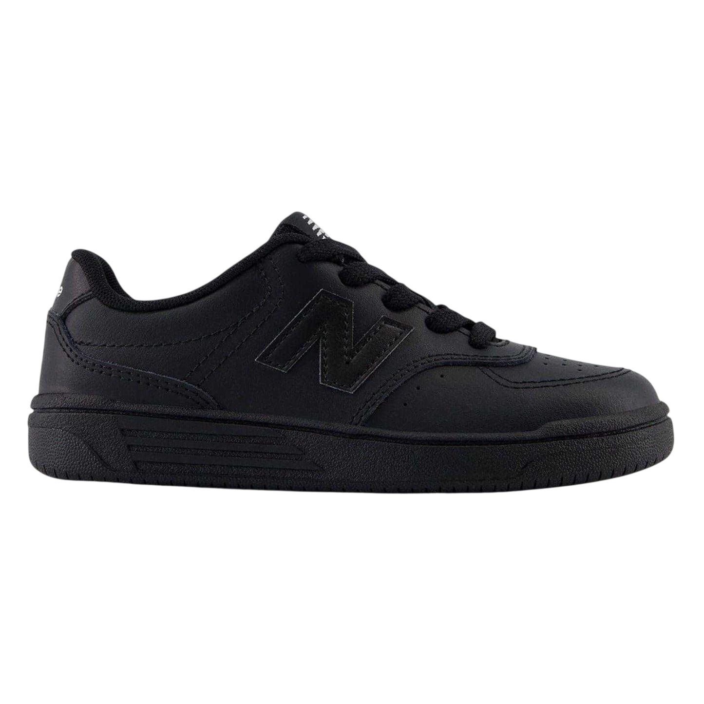 Triple Black - Front - New Balance Childrens-Kids 480 Leather Flat Trainers