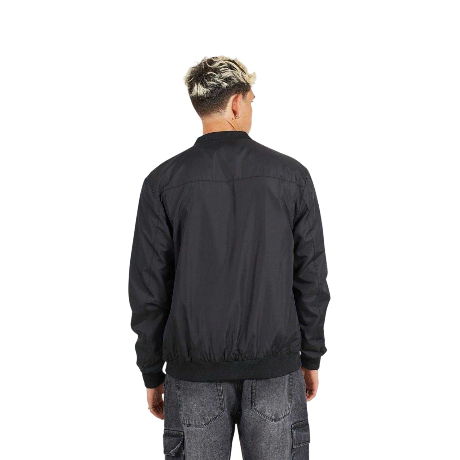 Black - Back - Brave Soul Mens Plain Zip Pocket Bomber Jacket