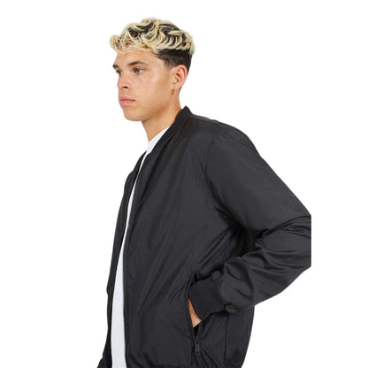 Black - Side - Brave Soul Mens Plain Zip Pocket Bomber Jacket