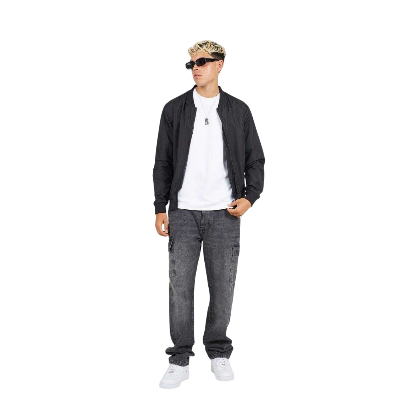 Black - Lifestyle - Brave Soul Mens Plain Zip Pocket Bomber Jacket