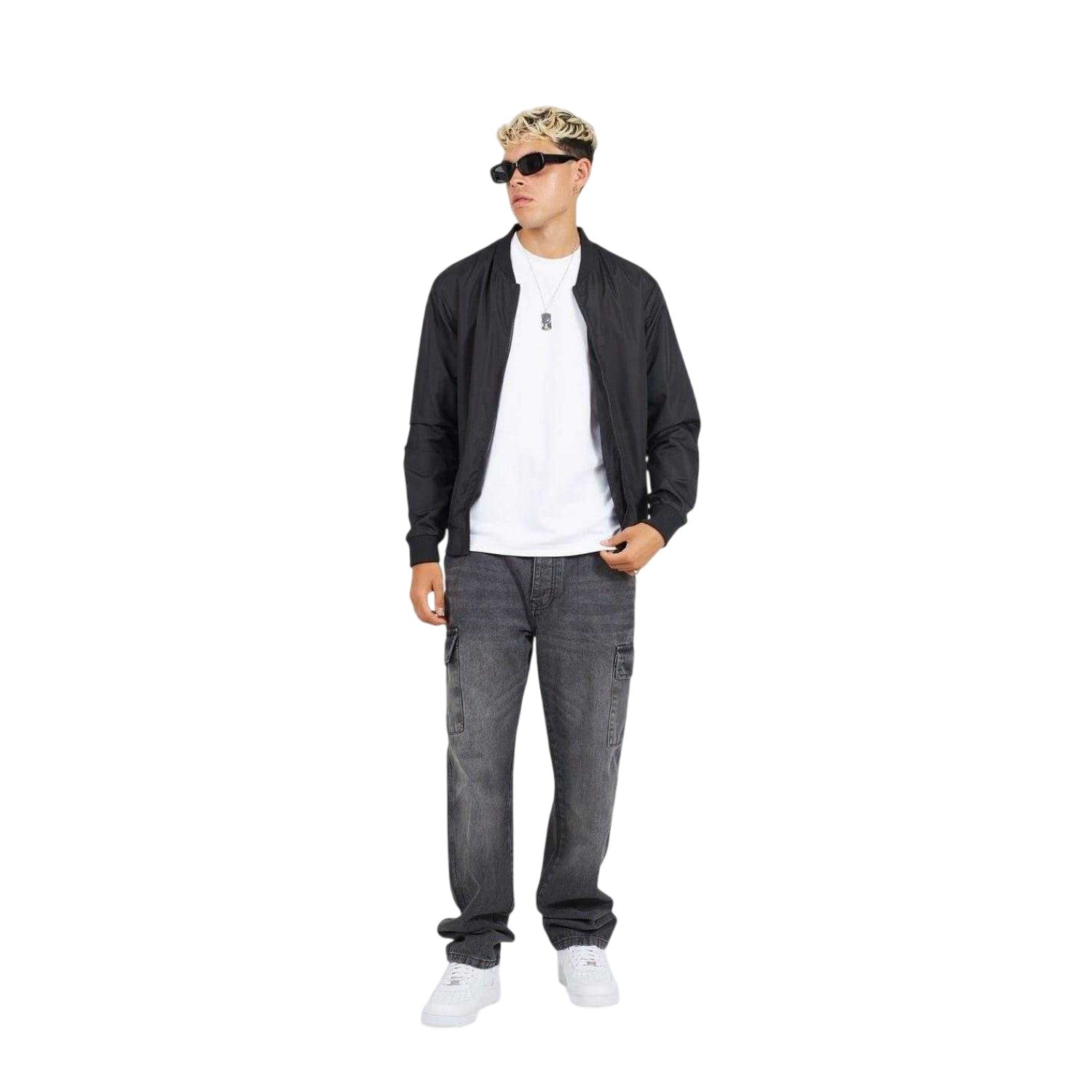 Black - Lifestyle - Brave Soul Mens Plain Zip Pocket Bomber Jacket