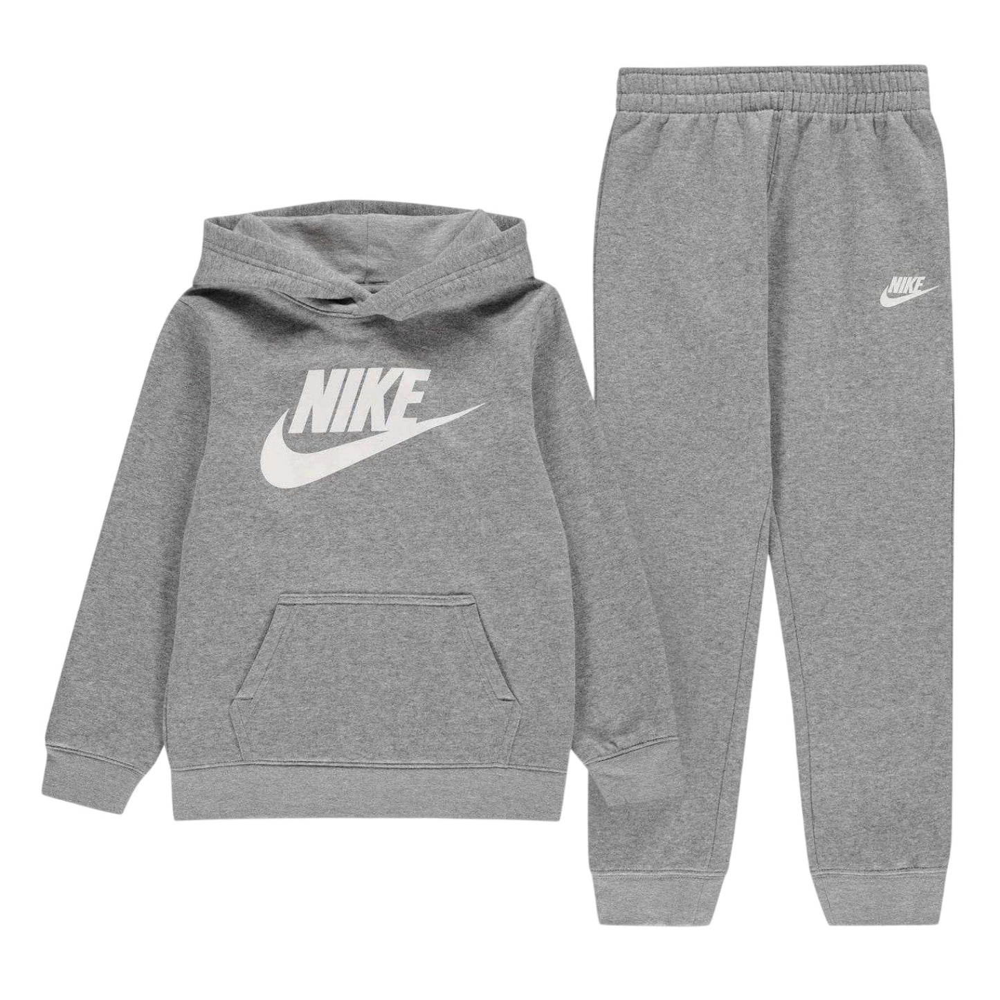 Grey - Front - Nike Boys Logo Fleece Long-Sleeved Tracksuit Set