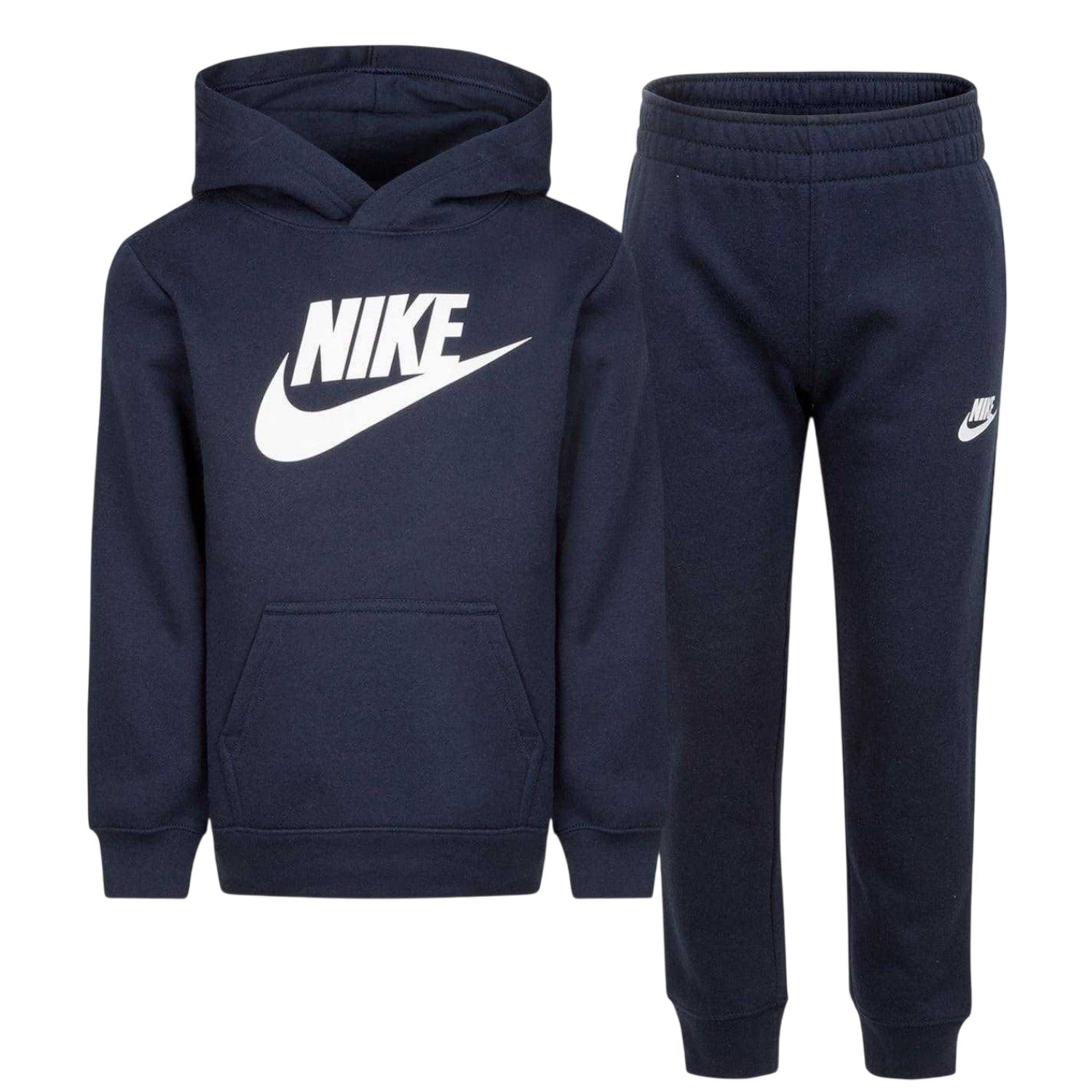Navy - Front - Nike Boys Logo Fleece Long-Sleeved Tracksuit Set