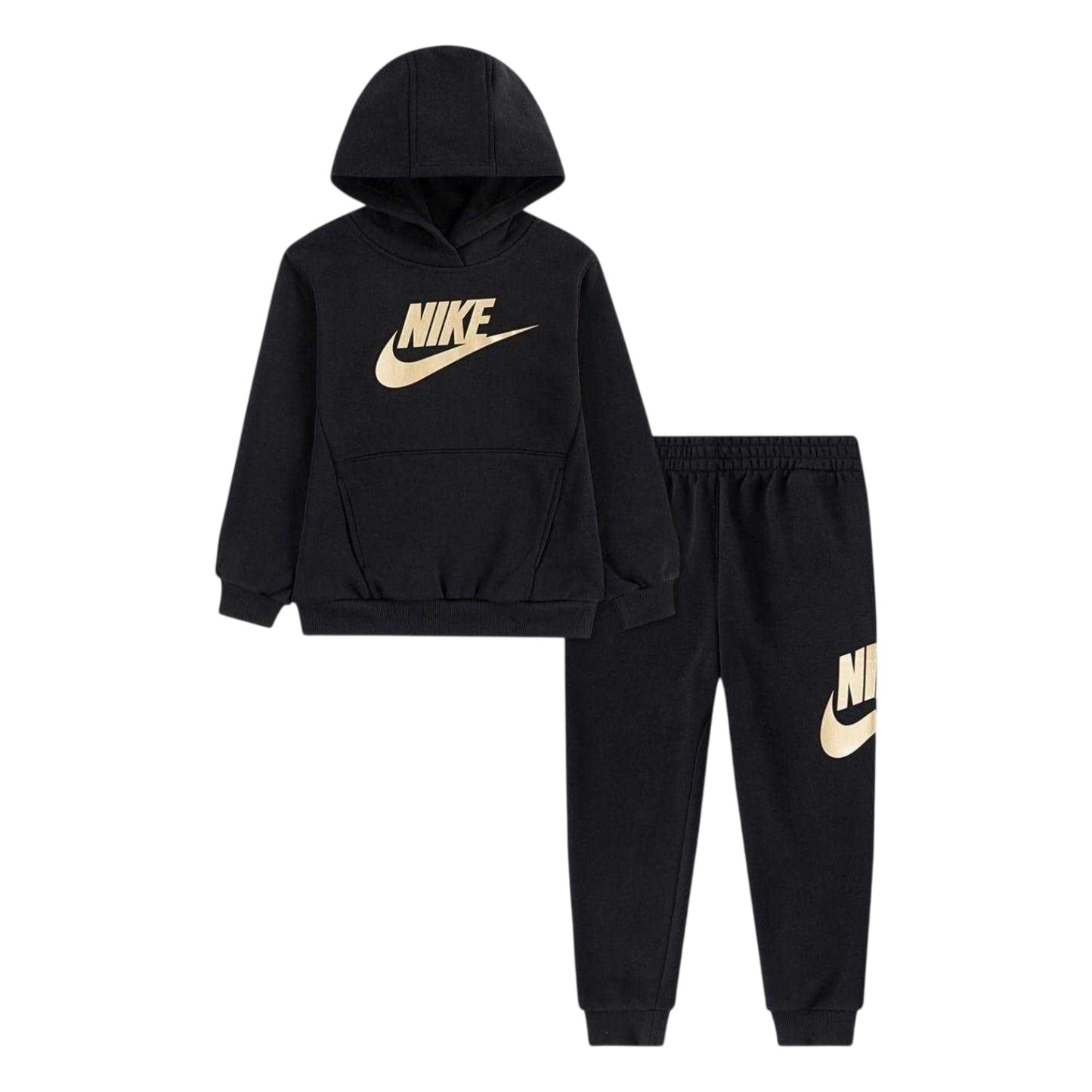 Black-Gold - Front - Nike Boys Logo Fleece Long-Sleeved Tracksuit Set
