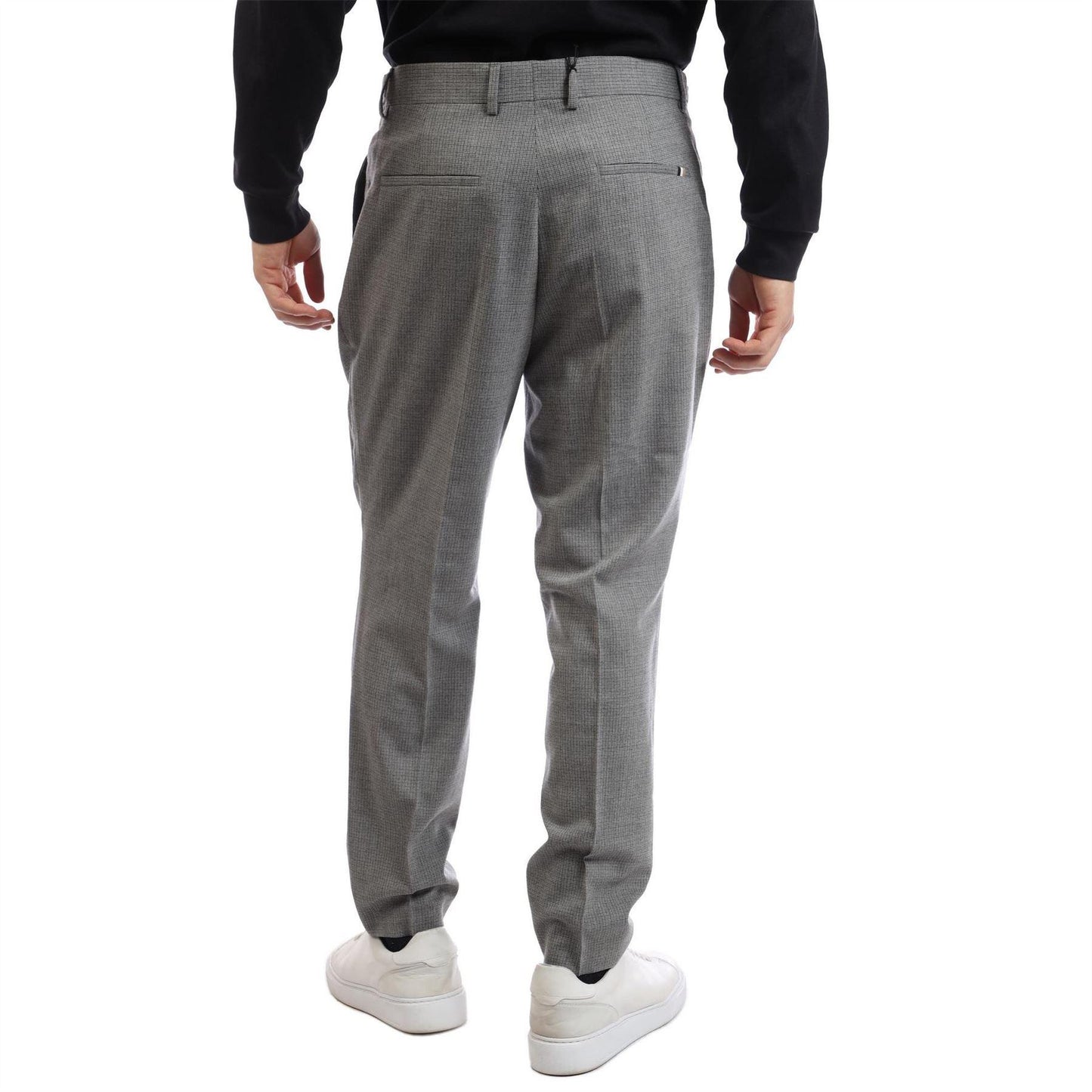 Grey - Back - Boss Mens Perin Pleated Straight Leg Trousers