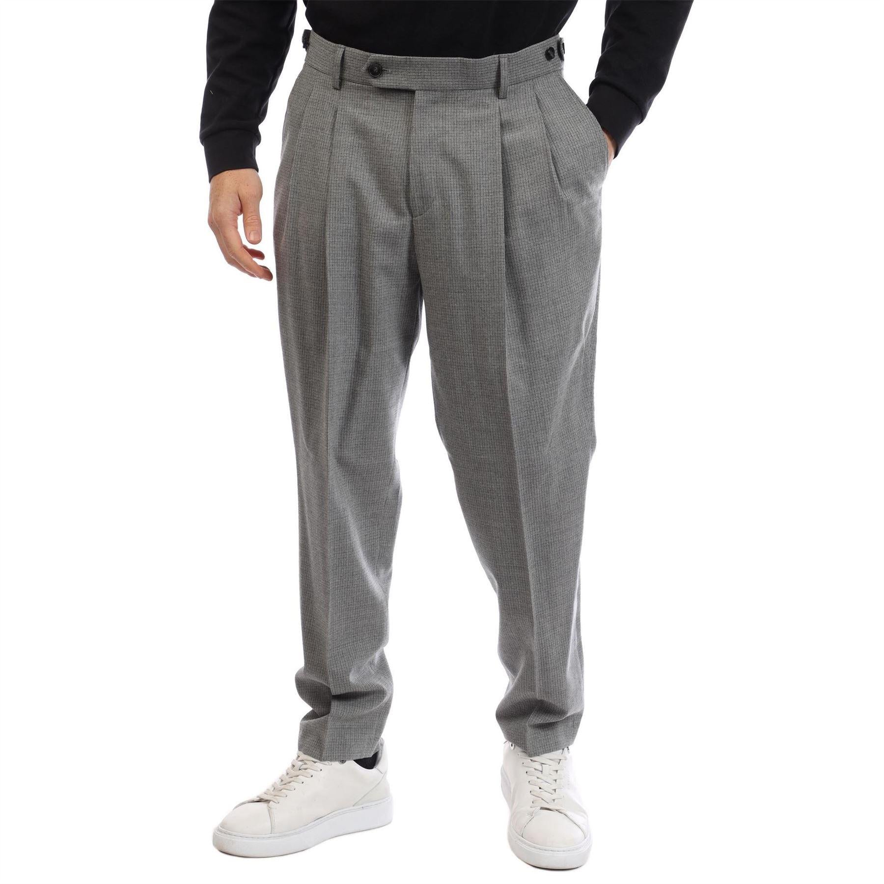 Grey - Front - Boss Mens Perin Pleated Straight Leg Trousers