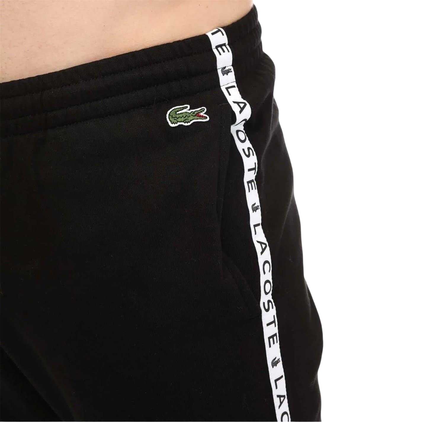 Black - Side - Lacoste Mens Tape Logo Joggers