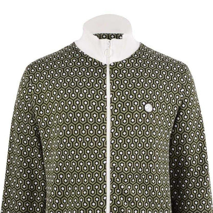Green - Side - Pretty Green Mens Geometric Zip Neck Track Jacket