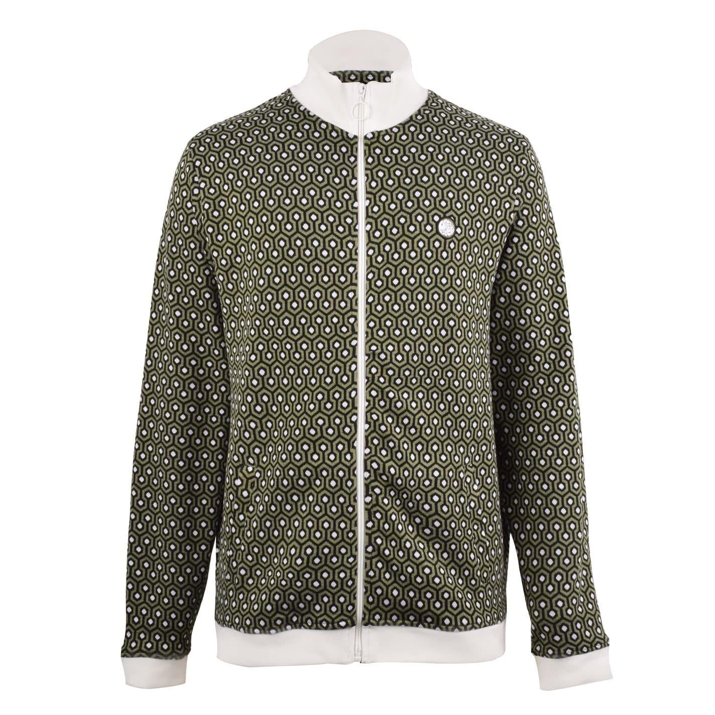 Green - Front - Pretty Green Mens Geometric Zip Neck Track Jacket