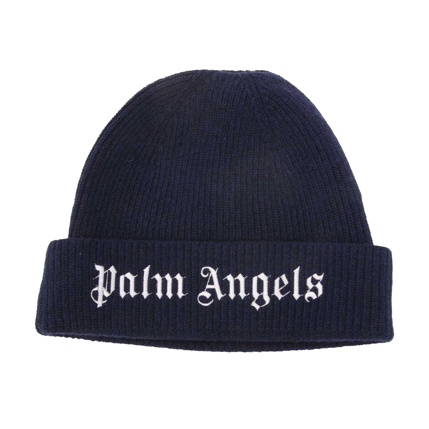 Navy-White - Front - Palm Angels Childrens-Kids Logo Knitted Beanie