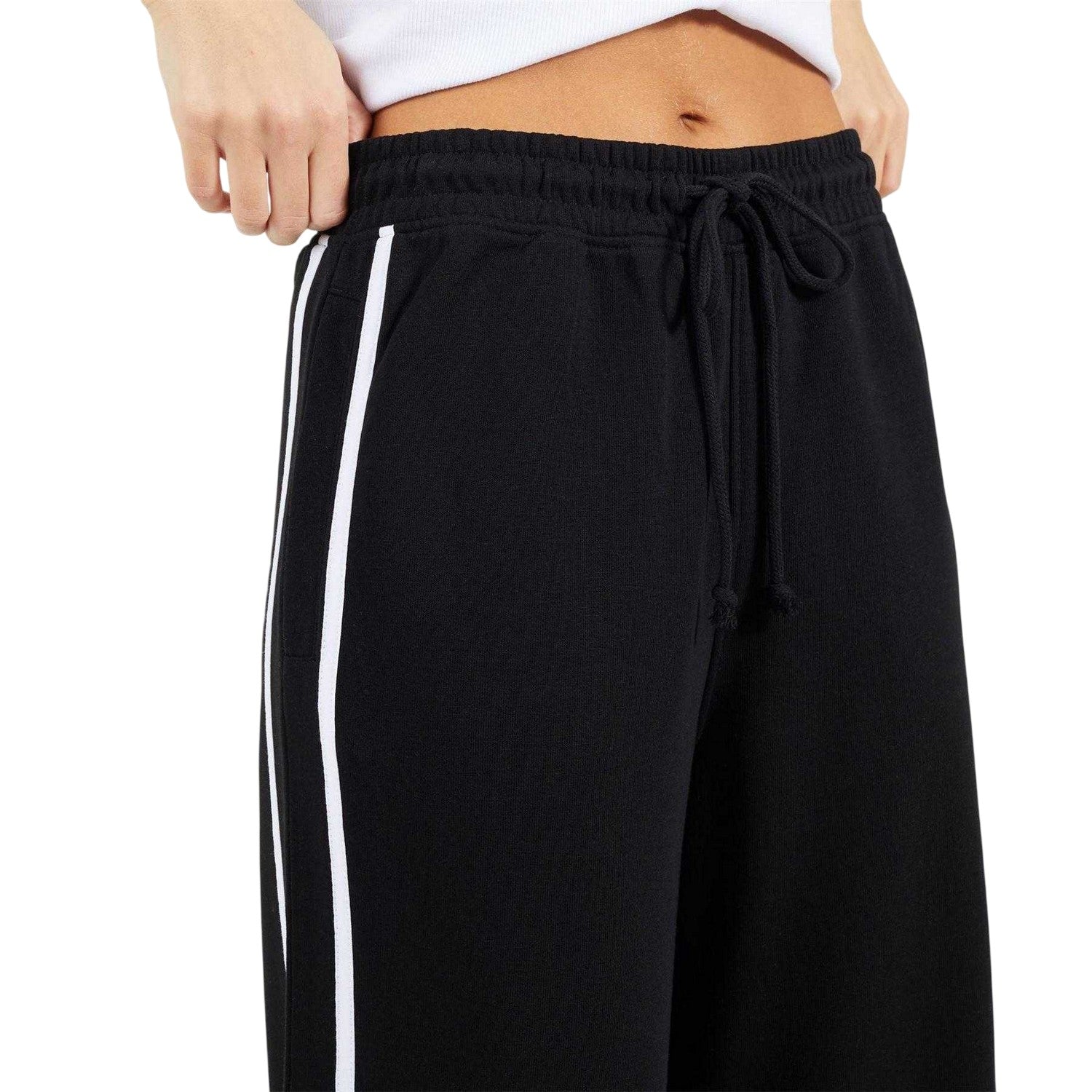 Black-White - Side - Brave Soul Womens-Ladies Striped Joggers