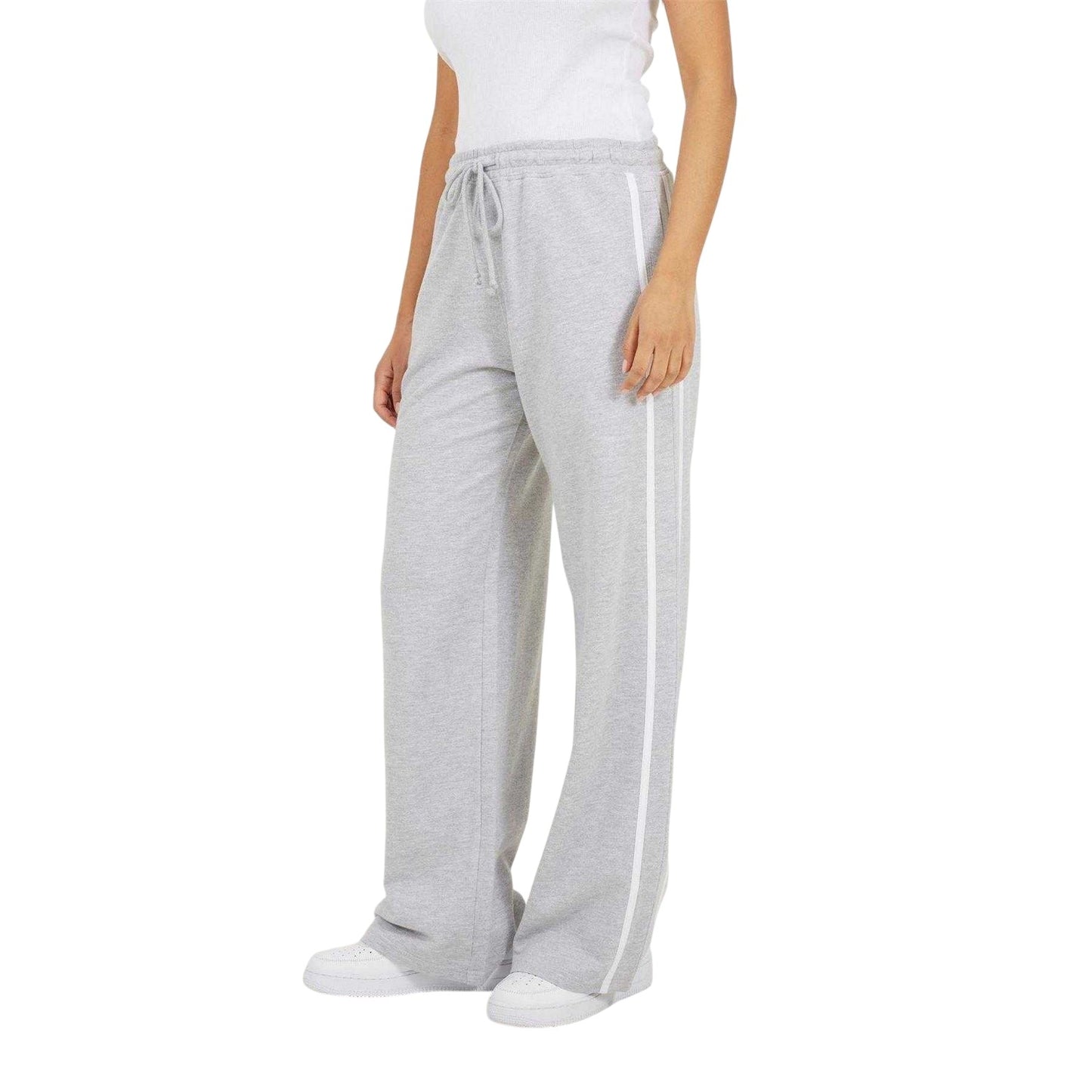 Grey-White - Front - Brave Soul Womens-Ladies Striped Joggers