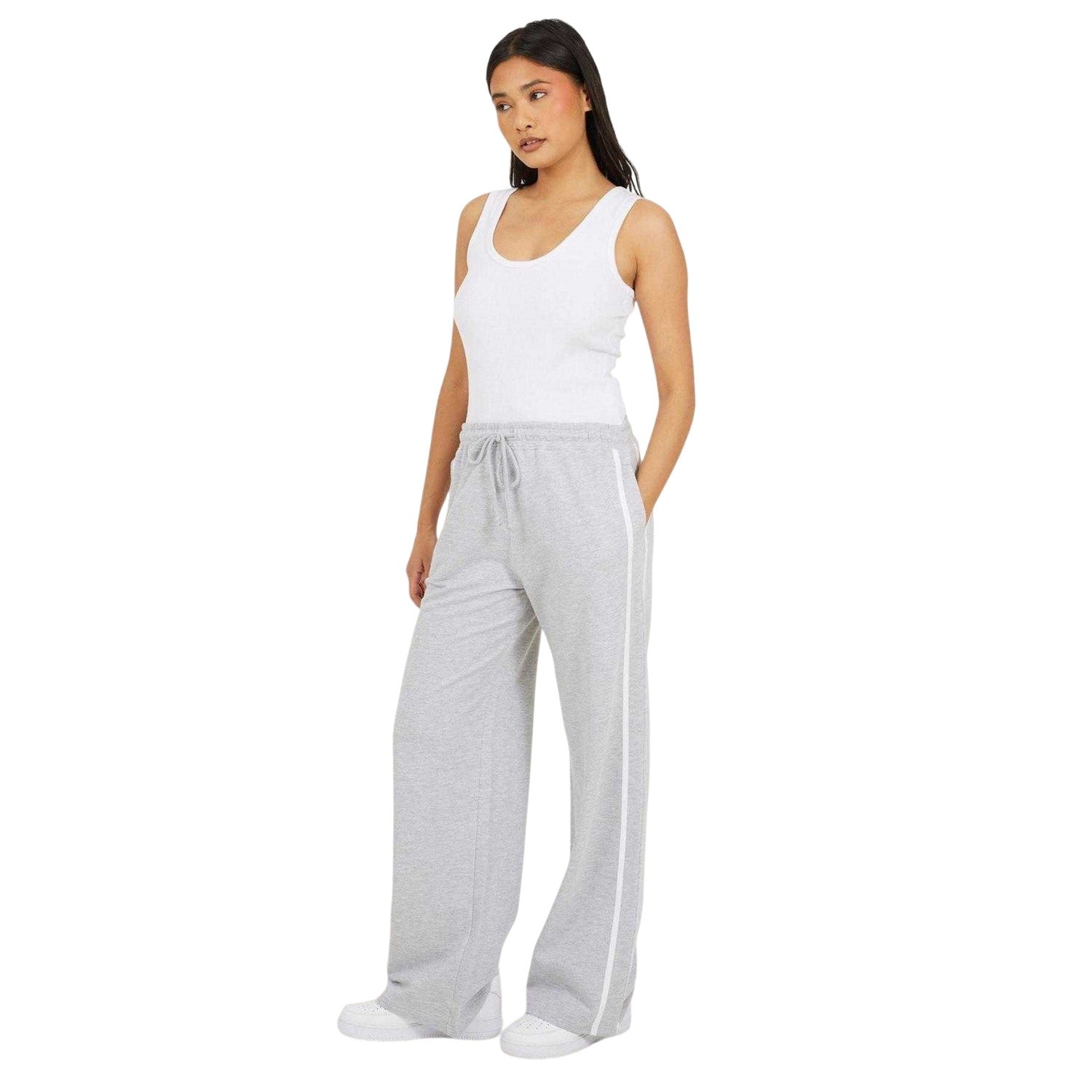 Grey-White - Lifestyle - Brave Soul Womens-Ladies Striped Joggers