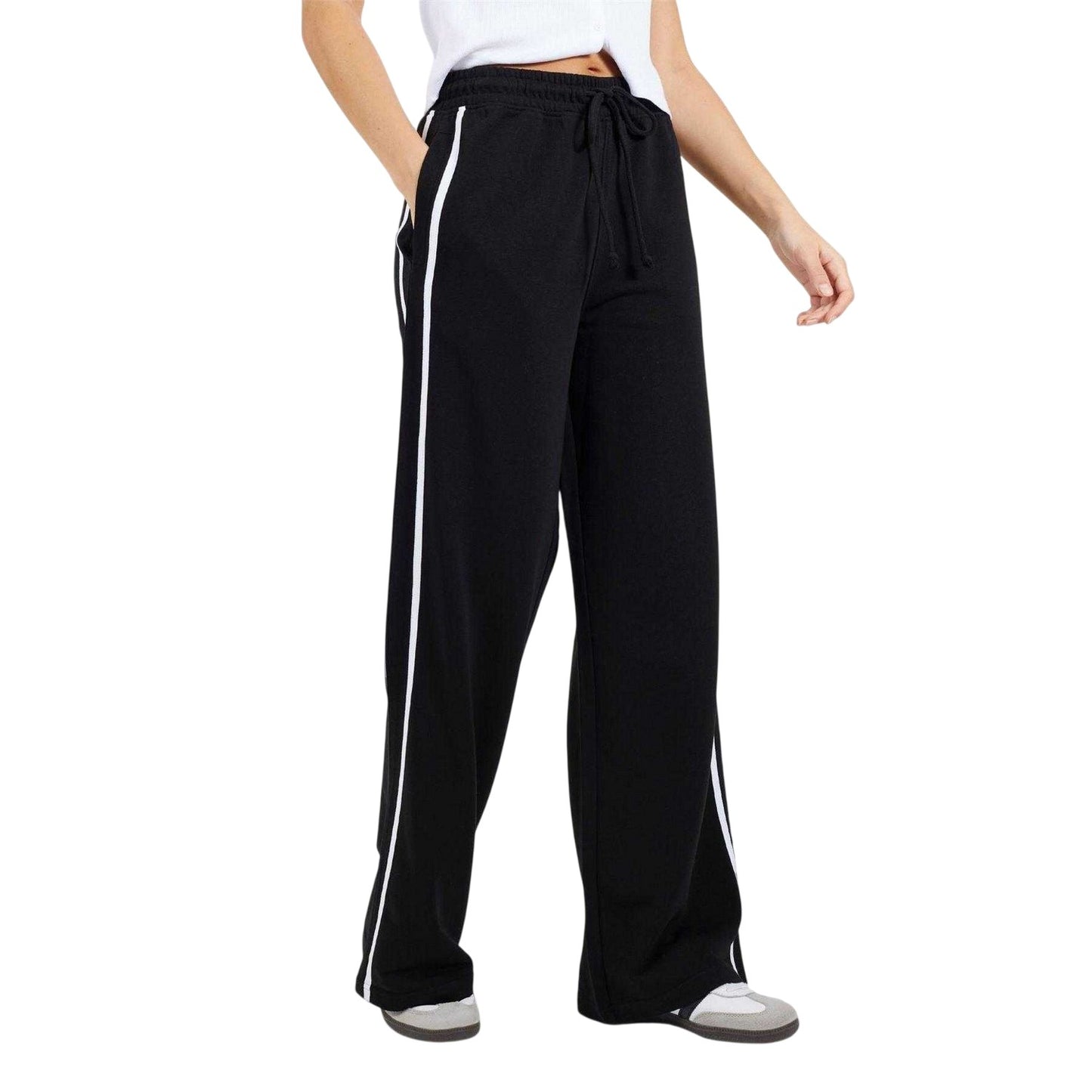 Black-White - Front - Brave Soul Womens-Ladies Striped Joggers