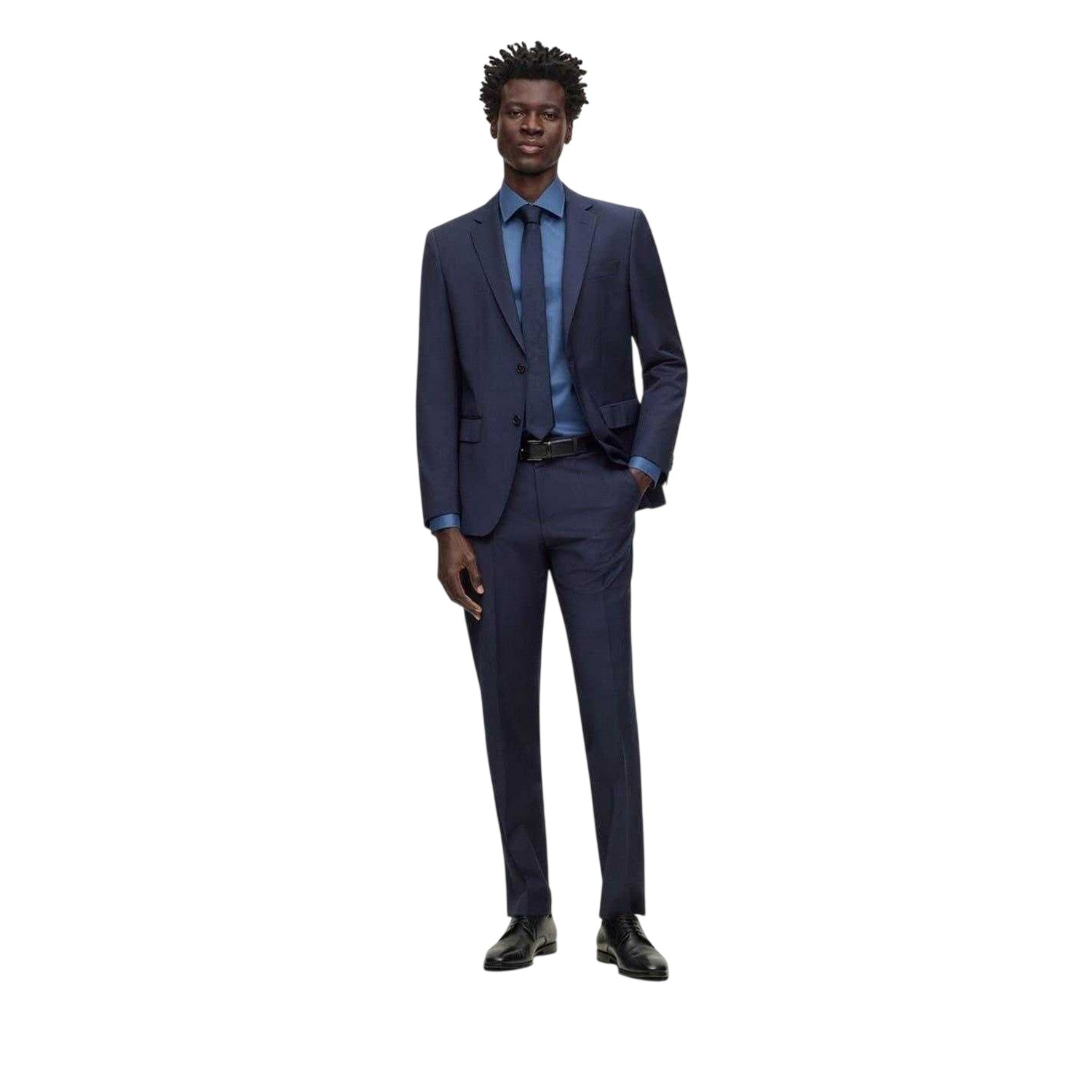 Dark Blue - Side - Boss Mens Leon Straight Leg Trousers