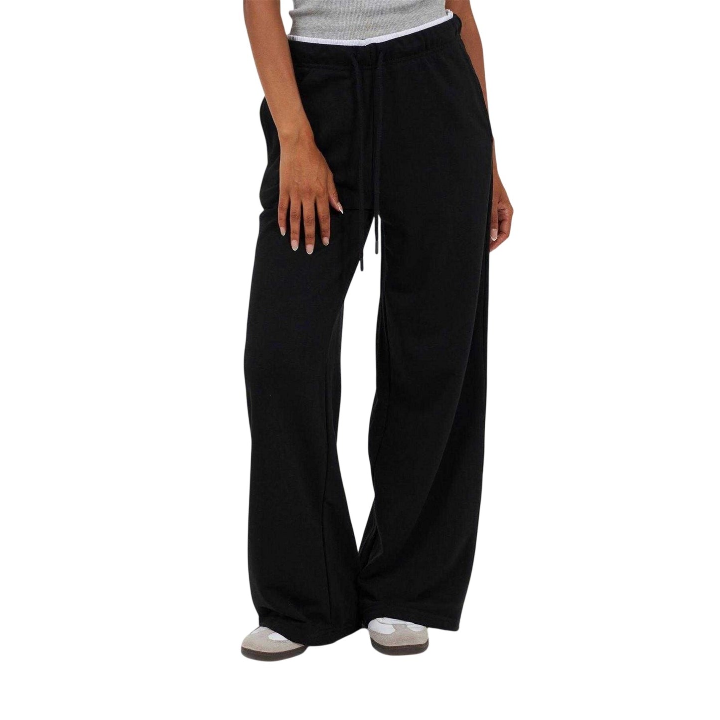 Black-White - Front - Brave Soul Womens-Ladies Double Waist Detail Joggers