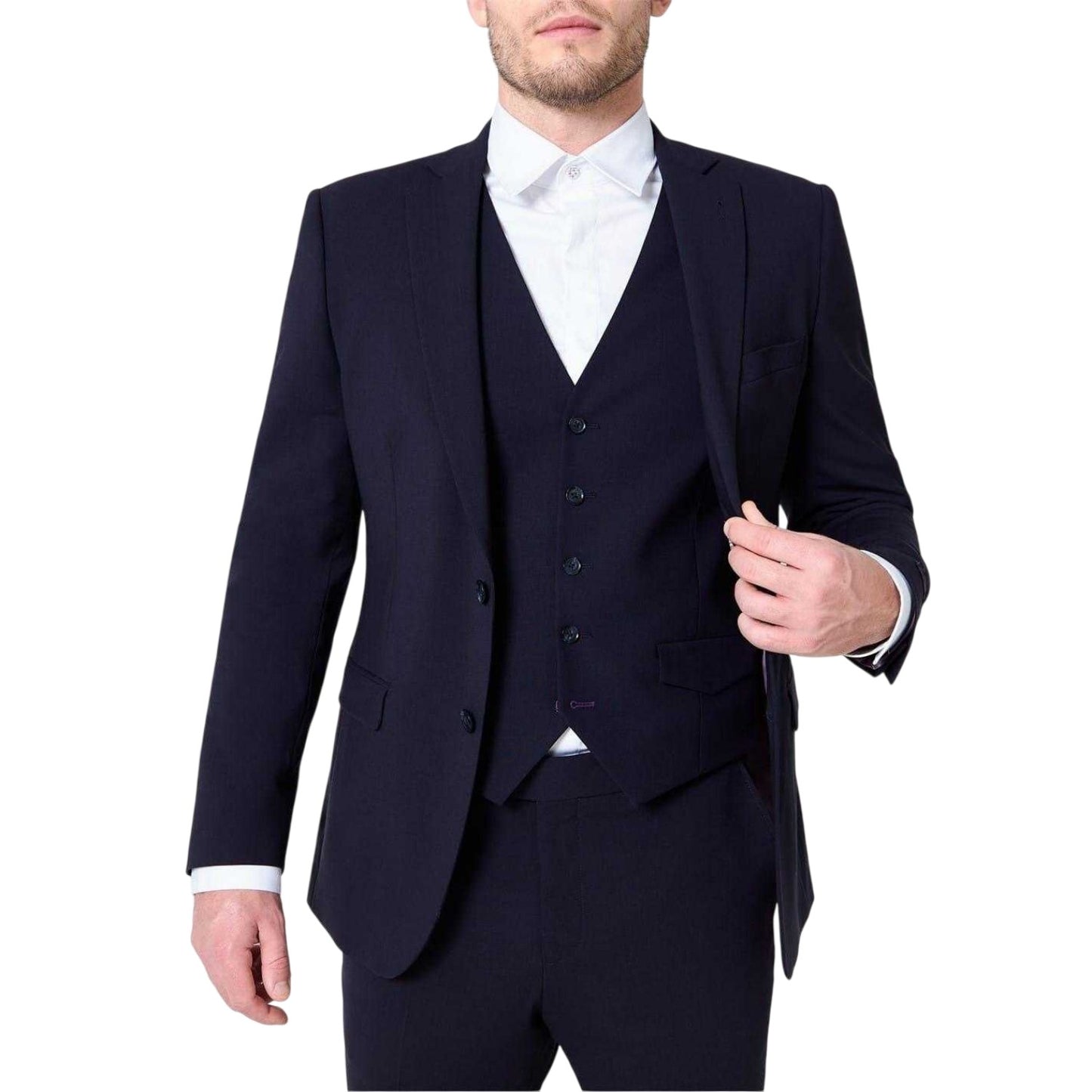 Navy - Side - Without Prejudice Mens Italian Slim Sleeveless Waistcoat