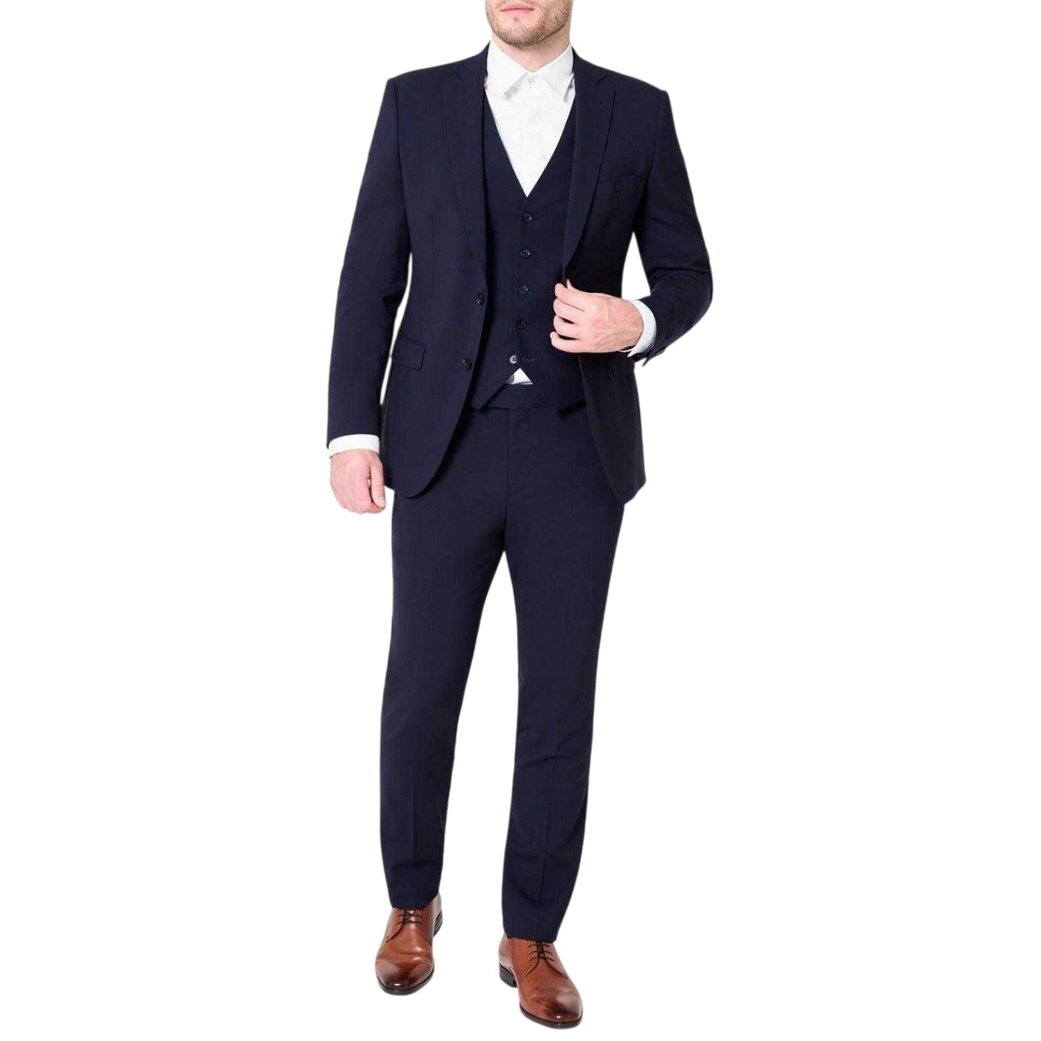 Navy - Pack Shot - Without Prejudice Mens Italian Slim Sleeveless Waistcoat