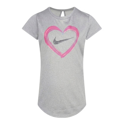 Grey-Pink - Back - Nike Girls Heart Short-Sleeved T-Shirt & Shorts Set