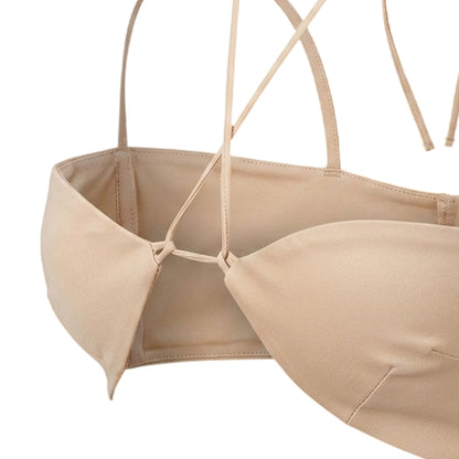 Beige - Back - Missy Empire Womens-Ladies Cross Neck Bralette