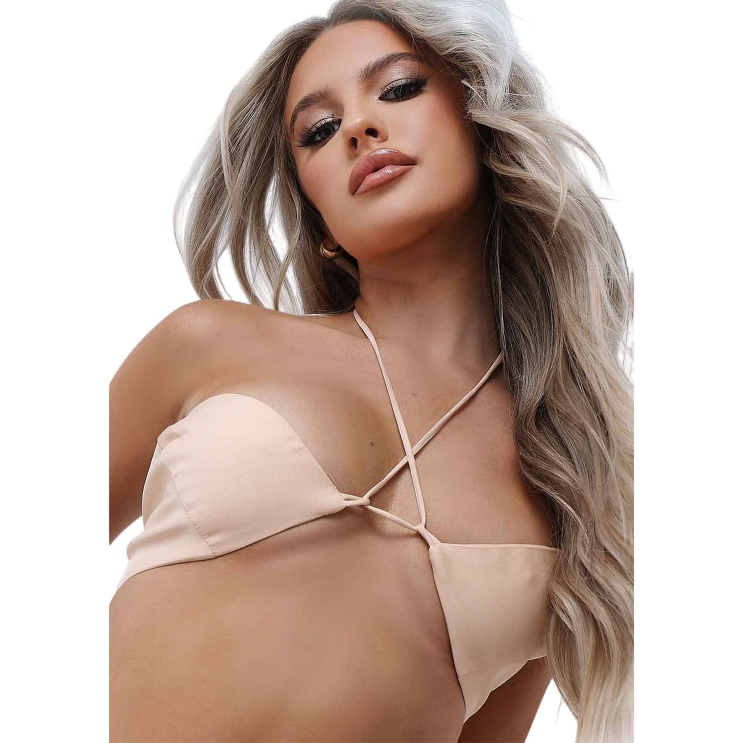 Beige - Side - Missy Empire Womens-Ladies Cross Neck Bralette