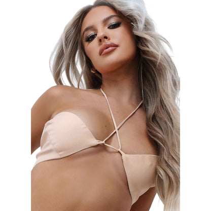 Beige - Side - Missy Empire Womens-Ladies Cross Neck Bralette