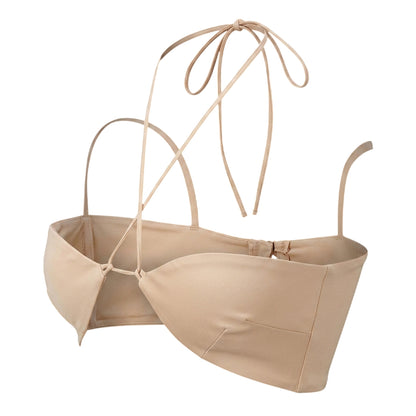 Beige - Front - Missy Empire Womens-Ladies Cross Neck Bralette