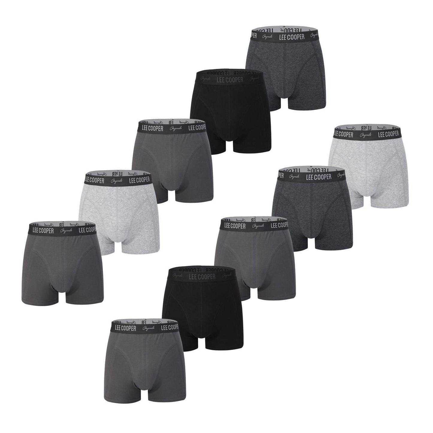 Grey-Charcoal-Black - Front - Lee Cooper Mens Boxer Shorts (Pack of 10)