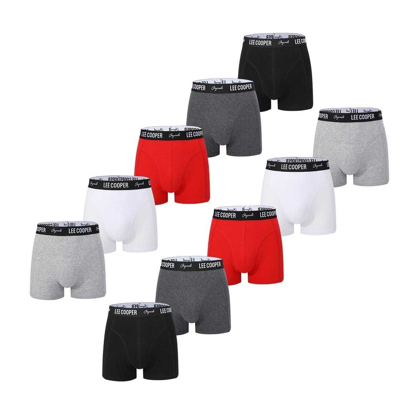 Black-Grey-Red-White - Front - Lee Cooper Mens Boxer Shorts (Pack of 10)
